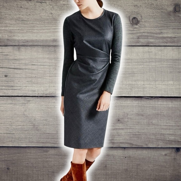 Max Mara Dark Charcoal Gray ‘Ragazza’ Jersey Knit Sleeve Pure Wool Dress Size 8 - Picture 3 of 16